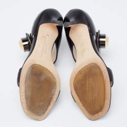 Pre Owned Christopher Kane Black Leather Metal Detail Sandals Size 39