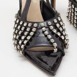 Christopher Kane Black Patent Leather Embellished Slingback Pumps Size 38