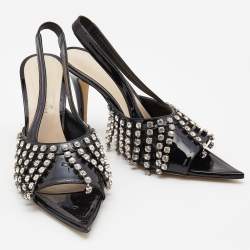 Christopher Kane Black Patent Leather Embellished Slingback Pumps Size 38