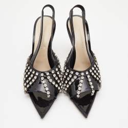 Christopher Kane Black Patent Leather Embellished Slingback Pumps Size 38