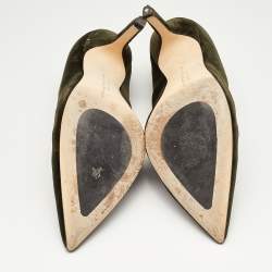 Christopher Kane Army Green Velvet and Ruffled Leather Pumps Size 40