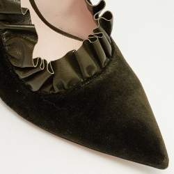 Christopher Kane Army Green Velvet and Ruffled Leather Pumps Size 40