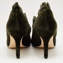 Christopher Kane Army Green Velvet and Ruffled Leather Pumps Size 40