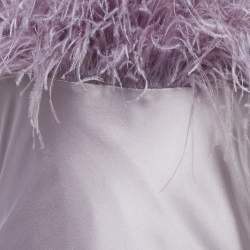 Pre Owned Cinq à Sept Purple Satin Silk Ostrich Feather Detail Cerise Slip Dress M