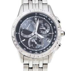 Pre Owned Citizen Black Stainless Steel Diamonds Eco-Drive Women's Wristwatch 32 mm