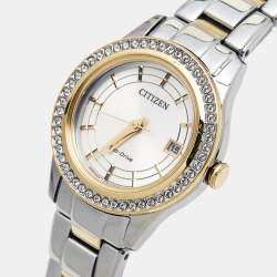 Pre Owned Citizen Silver Two-Tone Stainless Steel Eco-Drive FE1124-82A Women's Wristwatch 28 mm