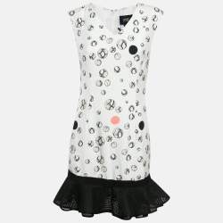 Class by Roberto Cavalli White Printed Crepe Tulle Ruffle Hem Detail Mini Dress M