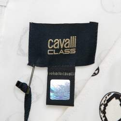 Class by Roberto Cavalli White Printed Crepe Tulle Ruffle Hem Detail Mini Dress M