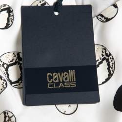 Class by Roberto Cavalli White Printed Crepe Tulle Ruffle Hem Detail Mini Dress M