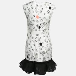 Class by Roberto Cavalli White Printed Crepe Tulle Ruffle Hem Detail Mini Dress M