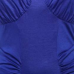 Pre Owned Class by Roberto Cavalli Blue Tulle Trim Jersey Ruched Maxi Dress M