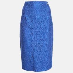 Cavalli Class Blue Lace Midi Skirt L