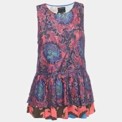 Pre Owned Class by Roberto Cavalli Multicolor Printed Lace Sleeveless Top  L 