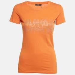 Pre Owned Class by Roberto Cavalli Orange Rhinestone Jersey T-Shirt XS
