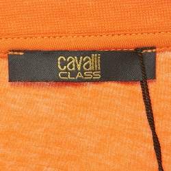 Pre Owned Class by Roberto Cavalli Orange Rhinestone Jersey T-Shirt XS