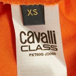 Pre Owned Class by Roberto Cavalli Orange Rhinestone Jersey T-Shirt XS