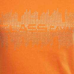 Pre Owned Class by Roberto Cavalli Orange Rhinestone Jersey T-Shirt XS