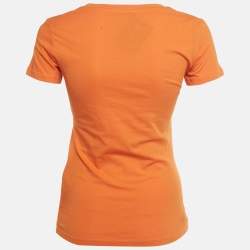 Pre Owned Class by Roberto Cavalli Orange Rhinestone Jersey T-Shirt XS