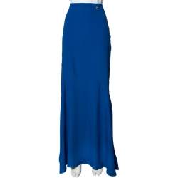 Pre Owned تنورة ماكسي كافالي كلاس كريب أزرق مقاس كبير (لارج)