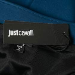 Pre Owned Class by Roberto Cavalli Blue Knit Stud Embellished Long Sleeve Dress M