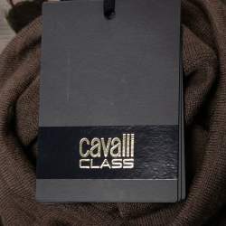 Pre Owned Class by Roberto Cavalli Brown Knit & Floral Silk High Neck Poncho Top L