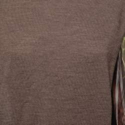 Pre Owned Class by Roberto Cavalli Brown Knit & Floral Silk High Neck Poncho Top L