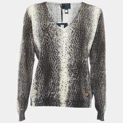 Pre Owned Class by Roberto Cavalli Multicolor Animal Printed Knit V-Neck Jumper 2XL