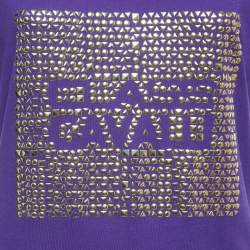 Pre Owned Class by Roberto Cavalli Studded Purple Short Sleeve T-Shirt XL