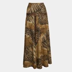 مملوكة مسبقًا Class by Roberto Cavalli Brown Printed Jersey Maxi Skirt M