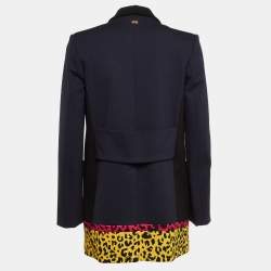 Pre Owned Class by Roberto Cavalli Black Contrast Leopard Print Stretch Crepe Blazer S