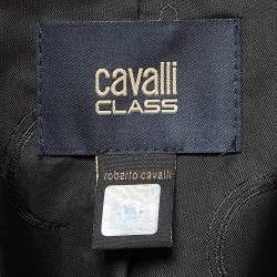 Pre Owned Class by Roberto Cavalli Black Contrast Leopard Print Stretch Crepe Blazer S