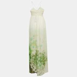 Pre Owned Class by Roberto Cavalli Green Floral Print Silk Maxi Dress M
