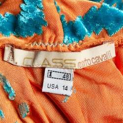 مملوكة مسبقًا Class by Roberto Cavalli Orange Jersey Velvet Textured Halter Neck Maxi Dress L