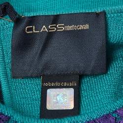 Class by Roberto Cavalli Green Wool Knit Lace Patch Detail Sweater M