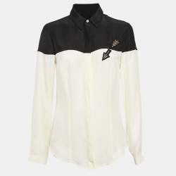 Pre Owned Class by Roberto Cavalli Black/Cream Sateen Silk Embellished Arrow Shirt M