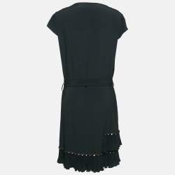Pre Owned Class by Roberto Cavalli Black Crepe Pleated Hem Knee-Length Dress M