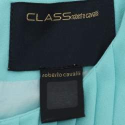 Class Roberto Cavalli Blue Pleated Crepe Embellished Top M