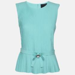 Class Roberto Cavalli Blue Pleated Crepe Embellished Top M
