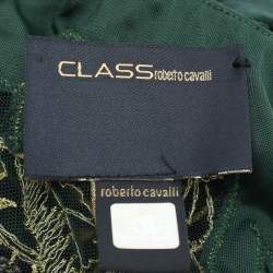 Pre Owned Class by Roberto Cavalli Green Printed Silk Lace Halter Neck Dress M