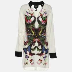 Class by Roberto Cavalli White Floral Print Viscose Long Sleeve Tunic M