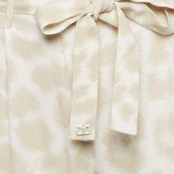 مملوكة مسبقًا Class by Roberto Cavalli Beige/White Printed Crepe Belted Pants S