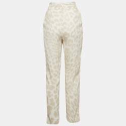 مملوكة مسبقًا Class by Roberto Cavalli Beige/White Printed Crepe Belted Pants S