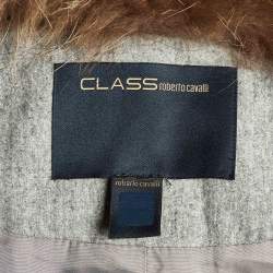 Class by Roberto Cavalli Grey Wool Fur Collar Zip Up Jacket M