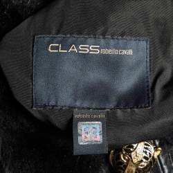 Pre Owned Class by Roberto Cavalli Black Fur & Faux Leather Studded Jacket M