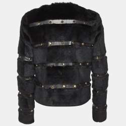 Pre Owned Class by Roberto Cavalli Black Fur & Faux Leather Studded Jacket M