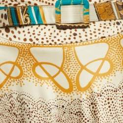 Class by Roberto Cavalli Cream Printed Satin Belted Skirt L