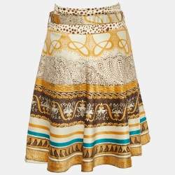 Class by Roberto Cavalli Cream Printed Satin Belted Skirt L