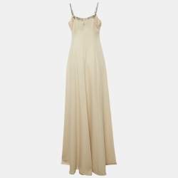 Class by Roberto Cavalli Beige Python Print Crepe Maxi Dress L