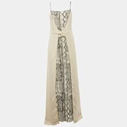Class by Roberto Cavalli Beige Python Print Crepe Maxi Dress L