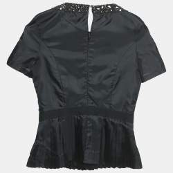 Class by Roberto Cavalli Black Embellished Crepe Pleated Top M